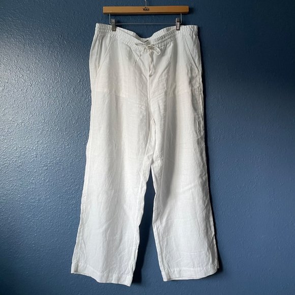 Chico's Pants - Chico's White 100% Linen Pull On Pants Chico's Size 3R US Size XL Pockets
